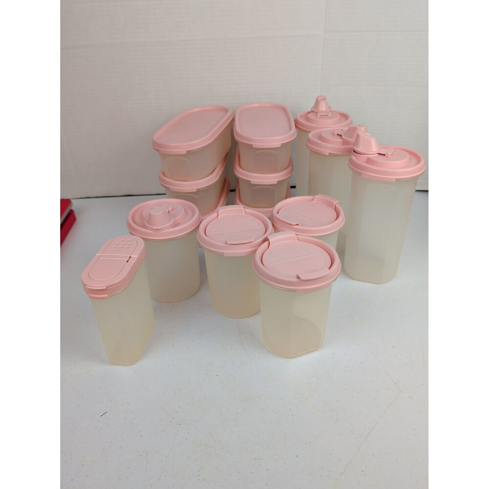 Tupperware Modular Mates Lot 14 Pc Pink Lids Pantry Storage Containers Set